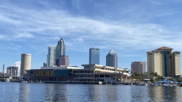 The Convention Center and downtown skyline.