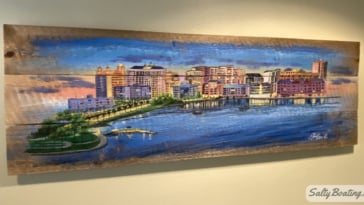 Nice artistic depiction of the waterfront. Saw this at O'Leary's Tiki Bar & Grill. O'Leary's is a good place at Marina Jack to find restrooms.