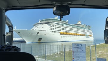 First glimpse of the Explorer of the Seas from the bus we took from Venice Italy.