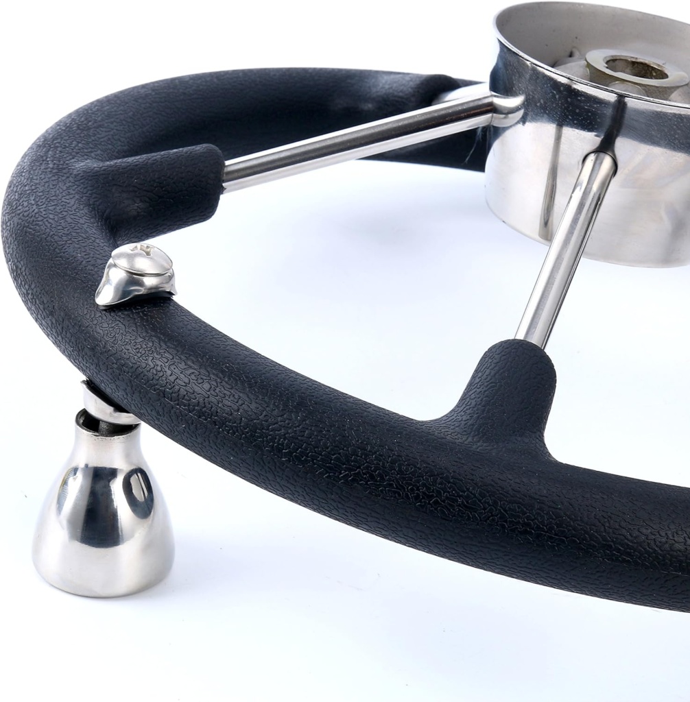 Amarine Made Boat Marine 5 Spoke 13-1/2 Inch Destroyer Steering Wheel with Black Foam Grip and Knob