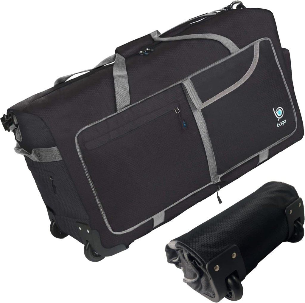 Bago Rolling Duffle Bag with Wheels - 30 100L Foldable Weekender Bag, Waterproof Travel Duffel Bag, Heavy Duty lightWeight Duffle Bag for Traveling, Rolling Duffel Bag with Wheels (Black)