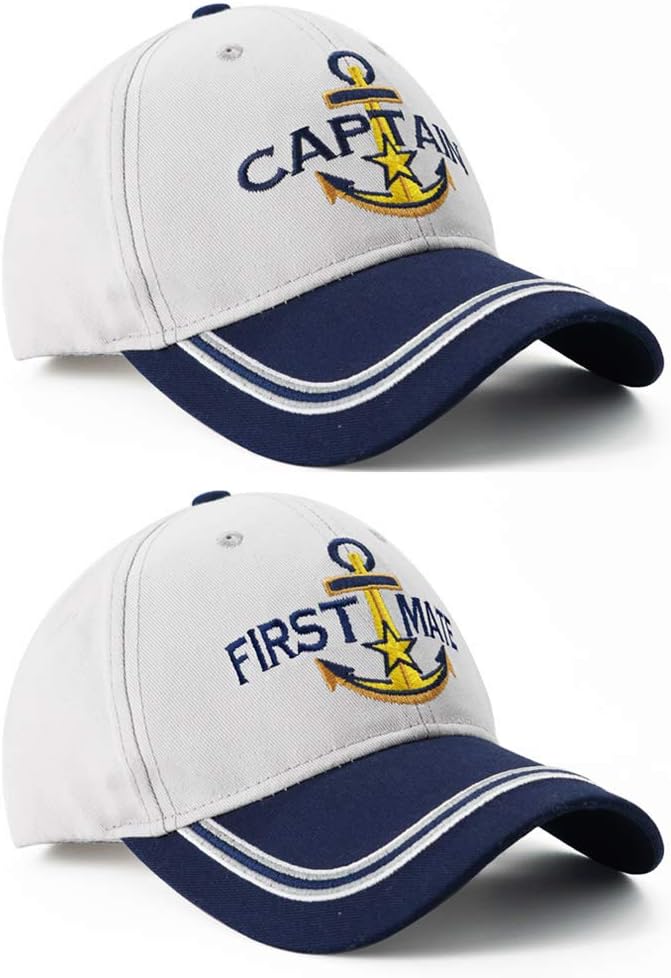Captain Hat  First Mate | Matching Skipper Boating Baseball Caps | Nautical Marine Sailor Navy Hats