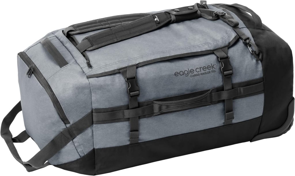 Eagle Creek Cargo Hauler 110L Wheeled Duffel Travel Bag with Backpack Straps and Handles, Lockable U-Lid Opening, End Compartments, and Compression Straps, Charcoal