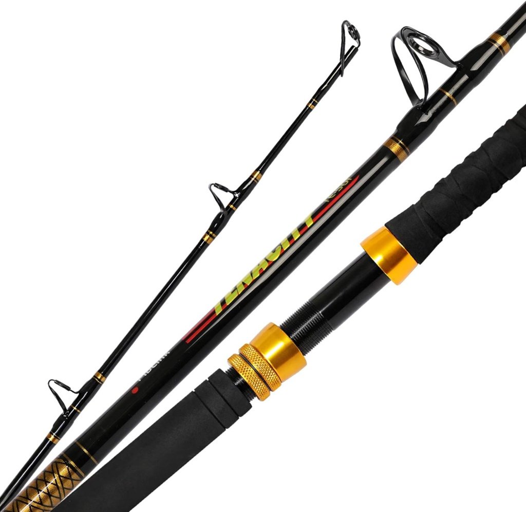 Fiblink Fishing Trolling Rod 1 Piece/2 Piece Saltwater Offshore Rod Big Name Heavy Duty Rod Conventional Boat Fishing Pole (30-50lbs/50-80lbs/80-120lbs)