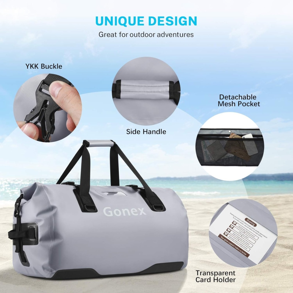 Gonex 40L 60L 80L Extra Large Waterproof Duffle Travel Dry Duffel Bag Heavy Duty Bag with Durable Straps  Handles for Kayaking Paddleboarding Boating Rafting Fishing