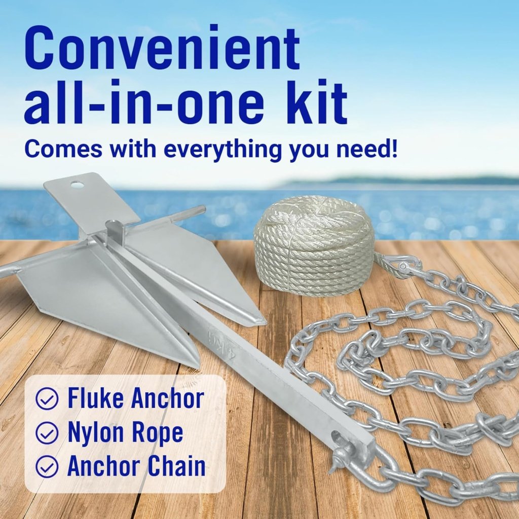 Heavy Boat Anchor Kit Fluke Anchor with Anchor Chain and Boat Anchor Rope Set for Including Boat Anchors for Different Size Boats Pontoon, Deck, Fishing, and Sail