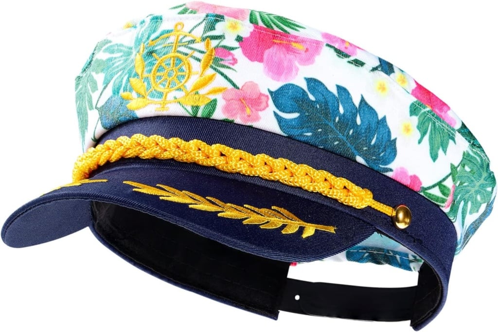 KESYOO Admiral Captain Hats Pink Flower Sailor Costume Cap Adjustable Hat Navy Marine Cap Hat for Women Men