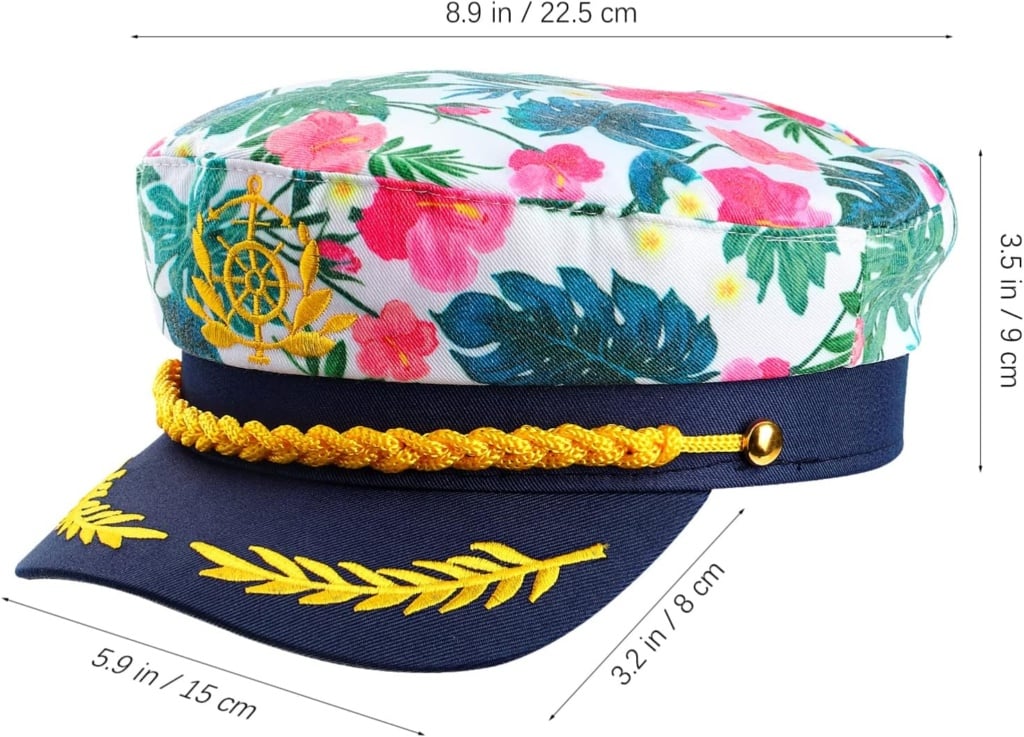 KESYOO Admiral Captain Hats Pink Flower Sailor Costume Cap Adjustable Hat Navy Marine Cap Hat for Women Men