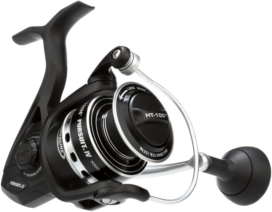 PENN Pursuit IV Inshore Spinning Fishing Reel, Size 4000, HT-100 Front Drag, Max of 15lb, 5 Sealed Stainless Steel Ball Bearing System, Built with Carbon Fiber Drag Washers