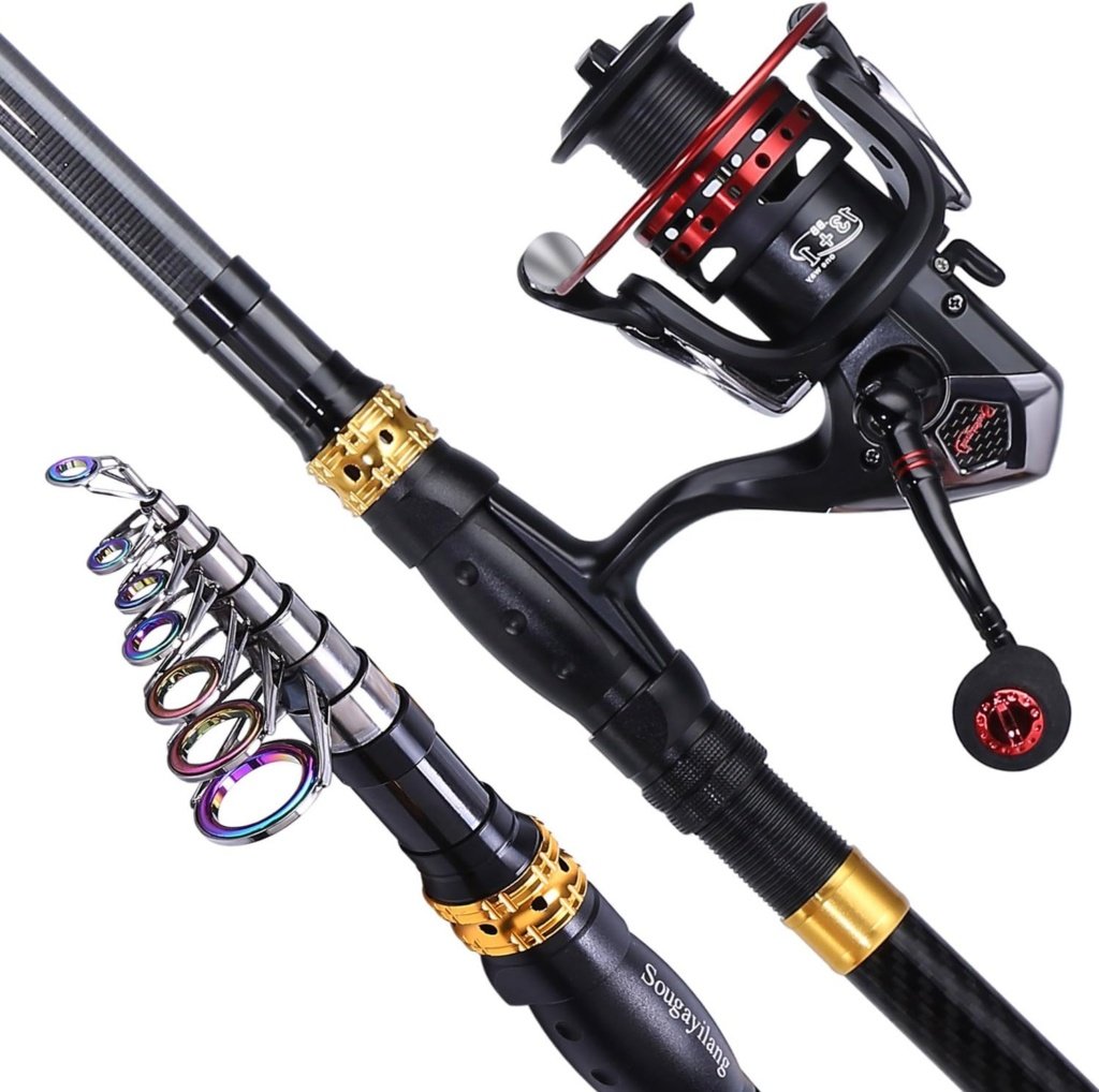 Sougayilang Fishing Rod Combos with Telescopic Fishing Pole Spinning Reels Fishing Carrier Bag for Travel Saltwater Freshwater Fishing