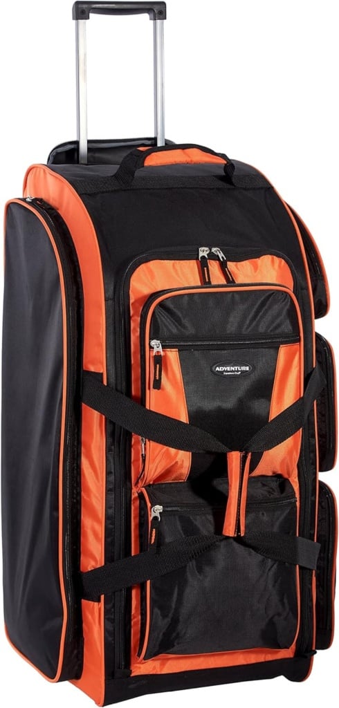 Travelers Club Xpedition 30 Inch Multi-Pocket Upright Rolling Duffel Bag, Bright Orange, 30 Suitcase