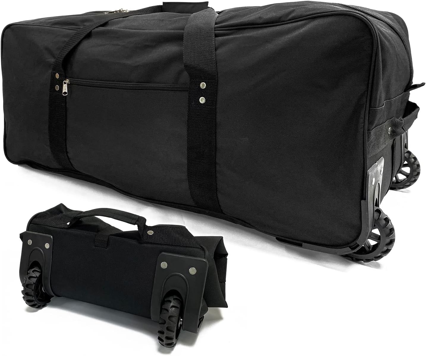 32 inch X-Large Foldable Duffle Bag with Wheels 600D Oxford Collapsible Large Heavy Duty Cargo Duffel Storage Duffel with Rollers for Camping Travel Gear, Black.
