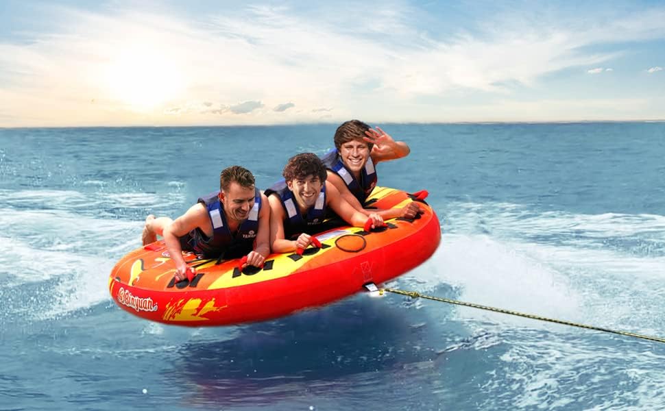 BINYUAN Heavy-Duty Inflatable Towable Tube Water Sports Boat Tube with 1-3 Rider Tubes for Boats to Pull Classic Round Deck Towable Tubes