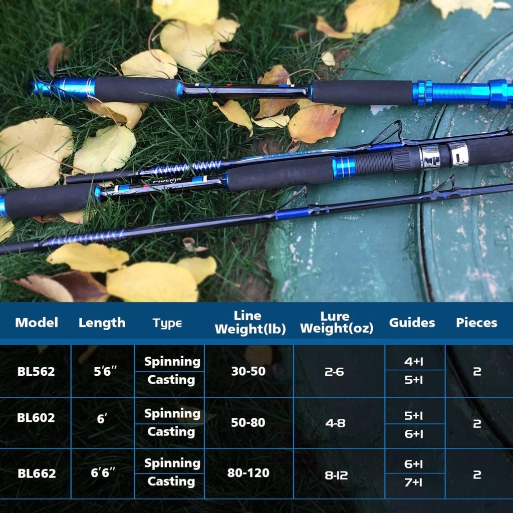 Fiblink Saltwater Fishing Rod Carbon Fiber Jigging Rod with 2 Piece Twin-Tip Spinning  Casting Portable Travel Fishing Jig Rod (30-50lb/50-80lb/80-120lb) (Twin-tip-66-Spinning  Casting-2pcs)