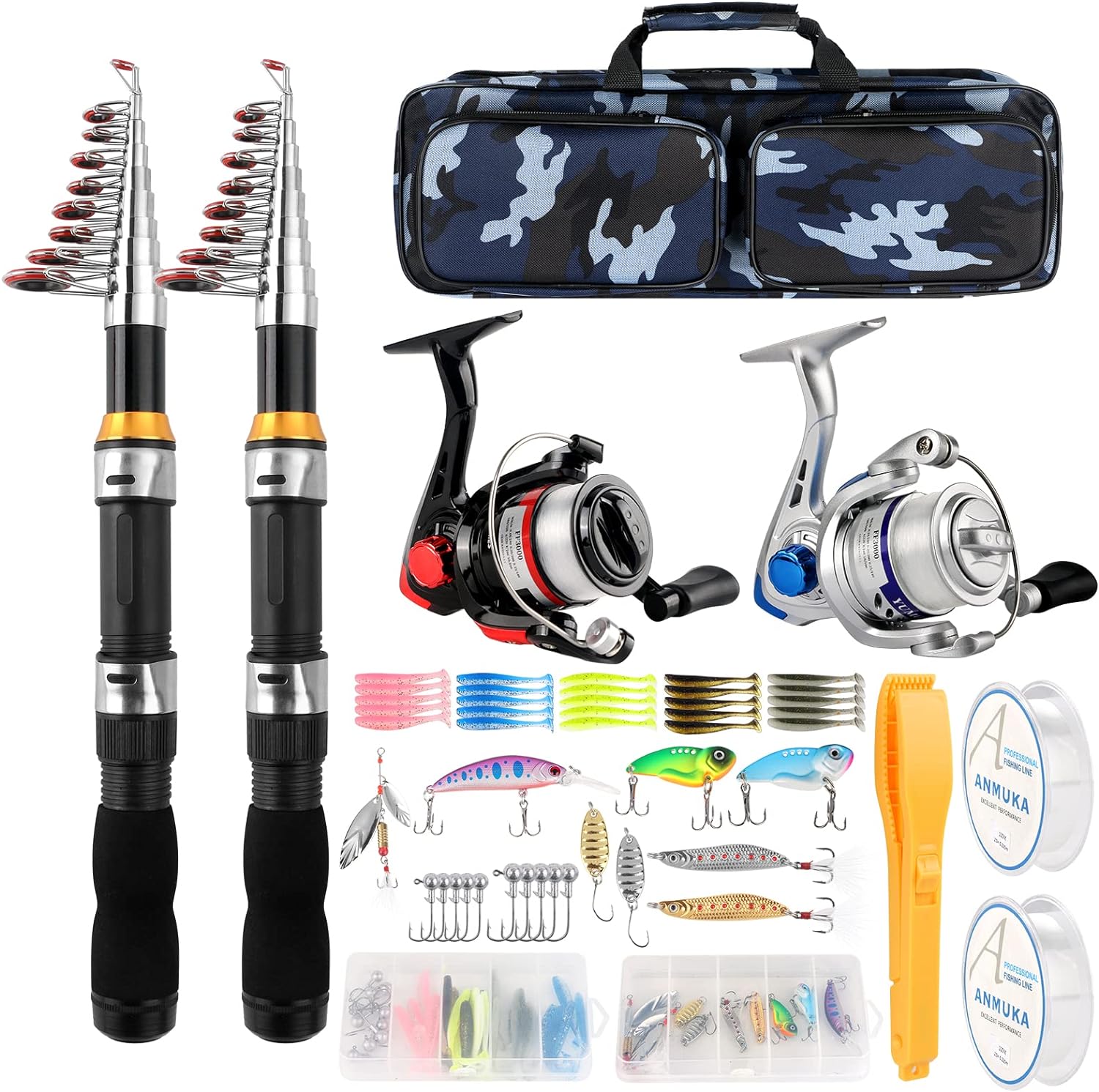 Fishing Rod Reel Combo 2PCS 6.89FT Collapsible Fishing Pole Spinning Reel Lures Accessories with Fishing Bag Portable Telescopic Fishing Rod Kit for Saltwater Freshwater Travel Fishermen Gift Fishing Rod Reel Combo 2PCS 6.89FT Collapsible Fishing Pole Spinning Reel Lures Accessories with Fishing Bag Portable Telescopic Fishing Rod Kit for Saltwater Freshwater Travel Fishermen Gift