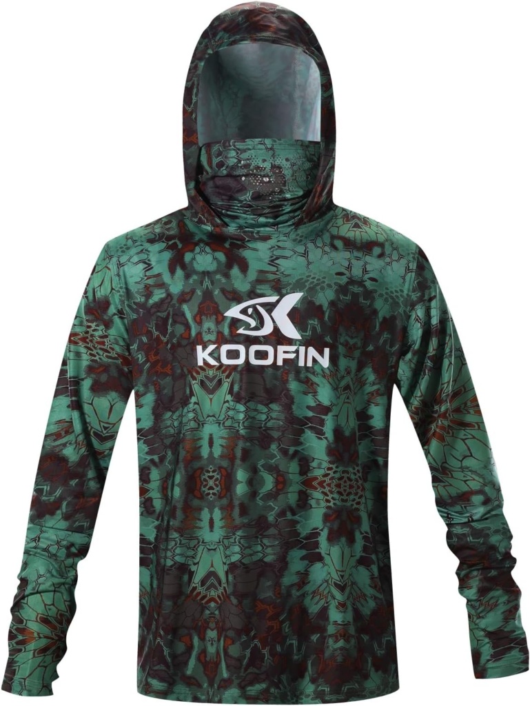 Performance Fishing Hoodie with Face Mask Hooded Sunblock Shirt Sun Shield Long Sleeve Shirt UPF50 Dry Fit Quick-Dry
