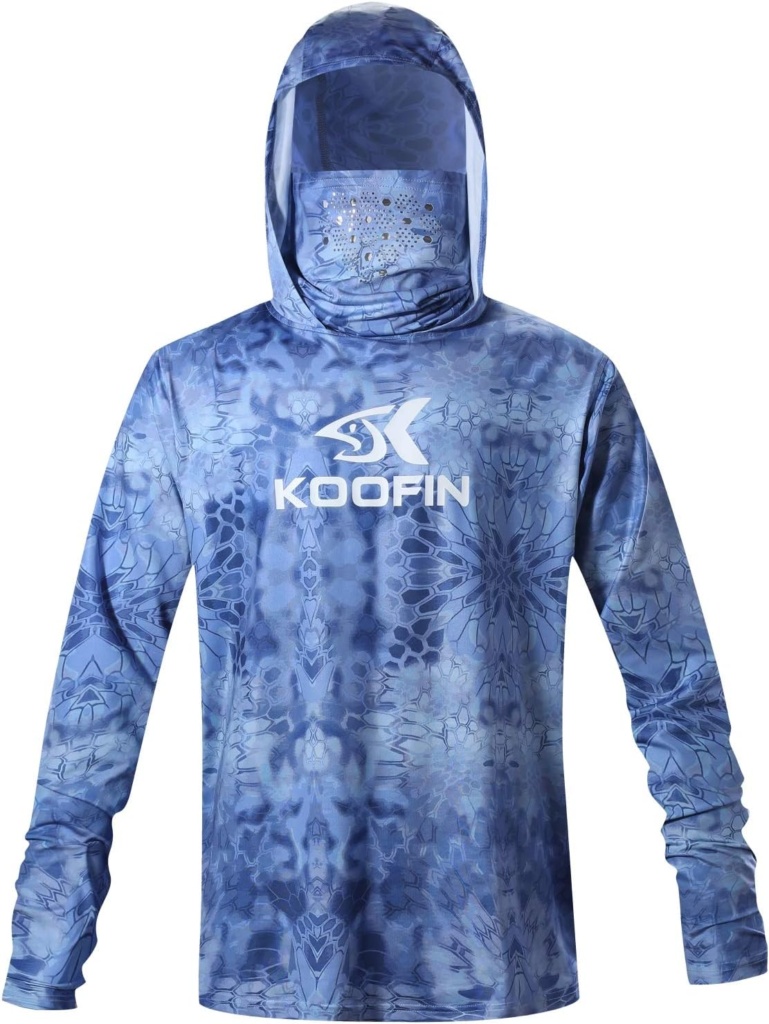 Performance Fishing Hoodie with Face Mask Hooded Sunblock Shirt Sun Shield Long Sleeve Shirt UPF50 Dry Fit Quick-Dry