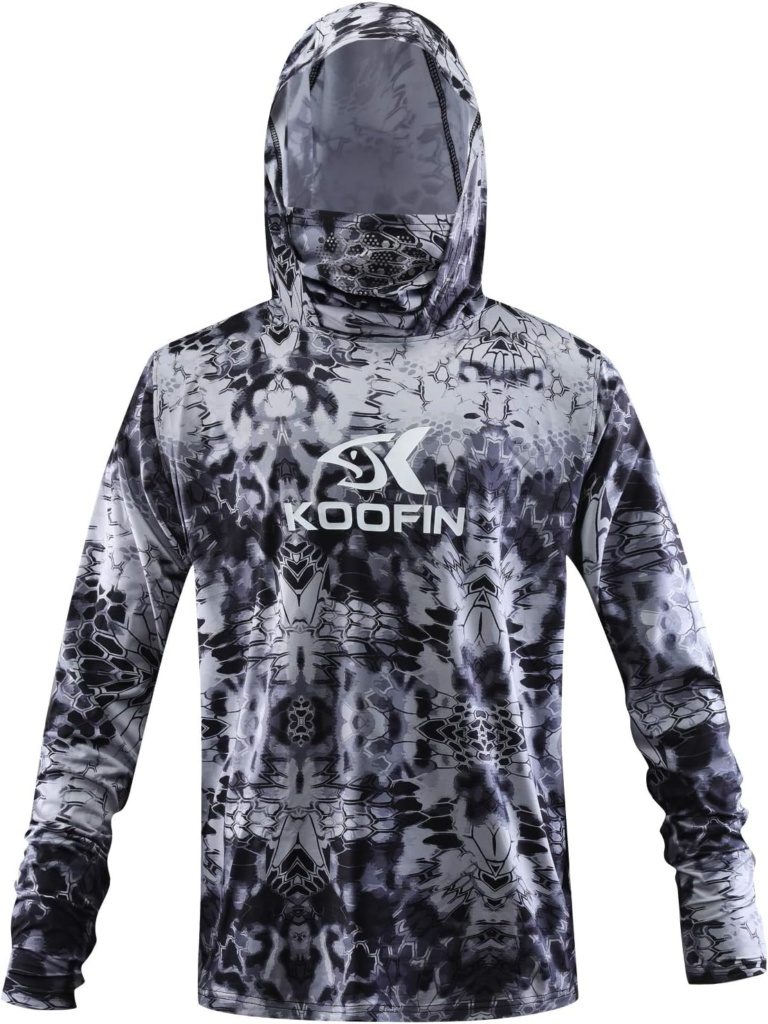 Performance Fishing Hoodie with Face Mask Hooded Sunblock Shirt Sun Shield Long Sleeve Shirt UPF50 Dry Fit Quick-Dry