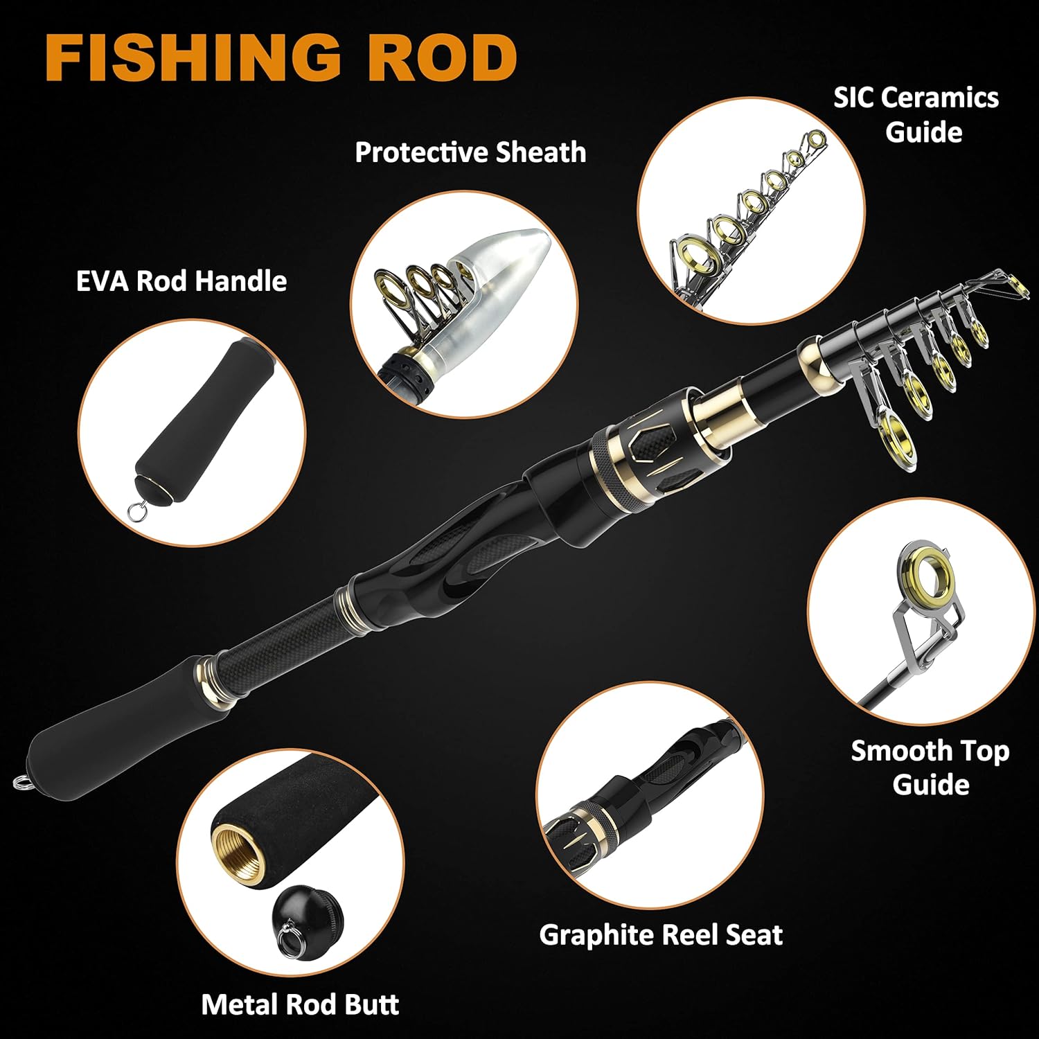 PLUSINNO Fishing Rod and Reel Combos Set,Telescopic Fishing Pole with Spinning Reels, Carbon Fiber Fishing Rod for Travel Saltwater Freshwater Fishing