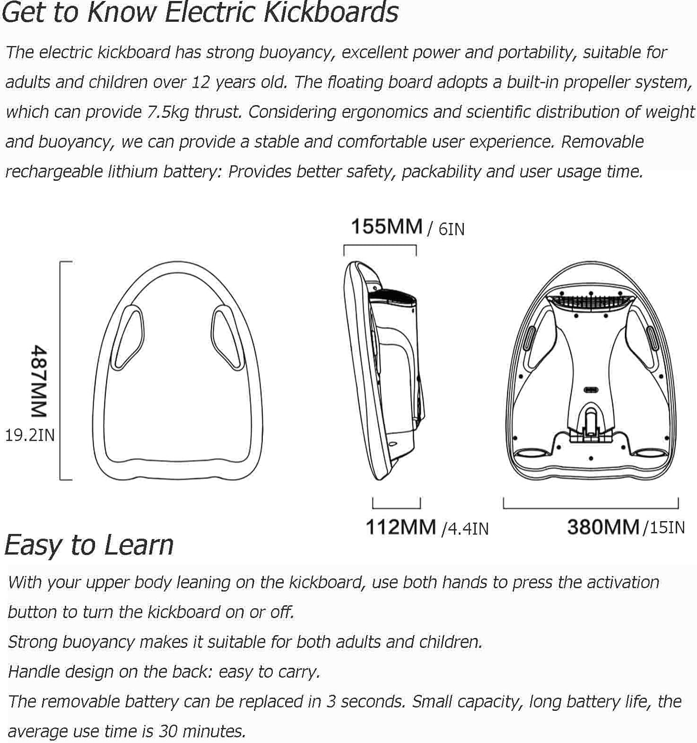 Swimming Kickboard Electric Powered Kick Board Smart Water Scooter Swimming Training Aid for Water Sports (Blue)