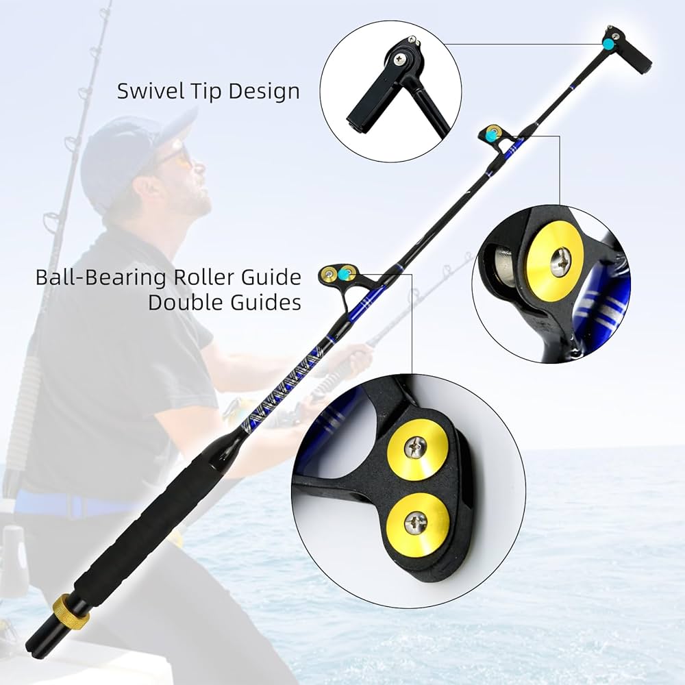 Topline Tackle 2-Piece Straight/Bent Butt Troling Fishing Rod for Saltwater, Offshore Heavy Duty Rod, Conventional Boat Fishing Pole with Swivel Tip