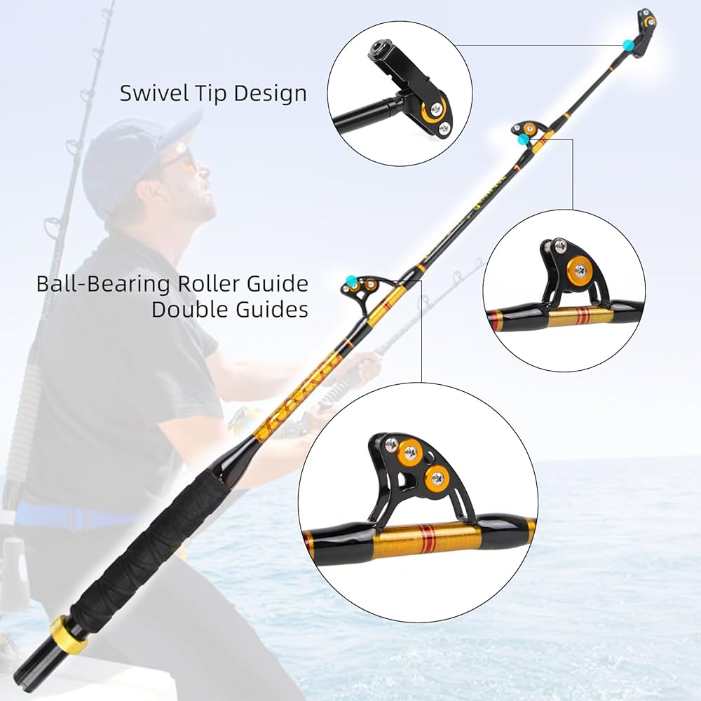 Topline Tackle 2-Piece Straight/Bent Butt Troling Fishing Rod for Saltwater, Offshore Heavy Duty Rod, Conventional Boat Fishing Pole with Swivel Tip