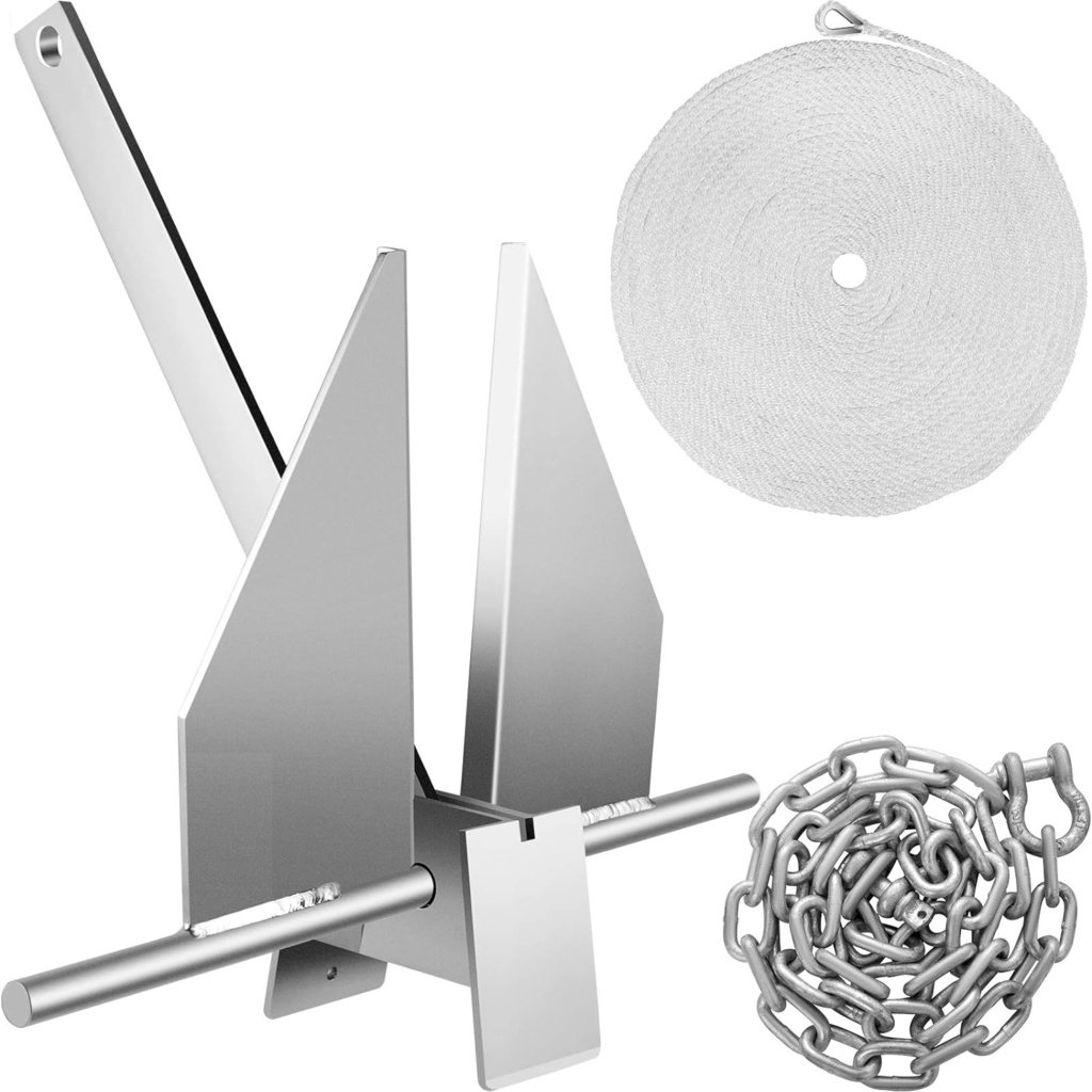 VEVOR Boat Anchor Kit 13 lb Fluke Style Anchor, Hot Dipped Galvanized Steel Fluke Anchor, Marine Anchor with Anchor, Rope, Shackles, Chain for Boat Mooring on The Beach, Boats from 20-32