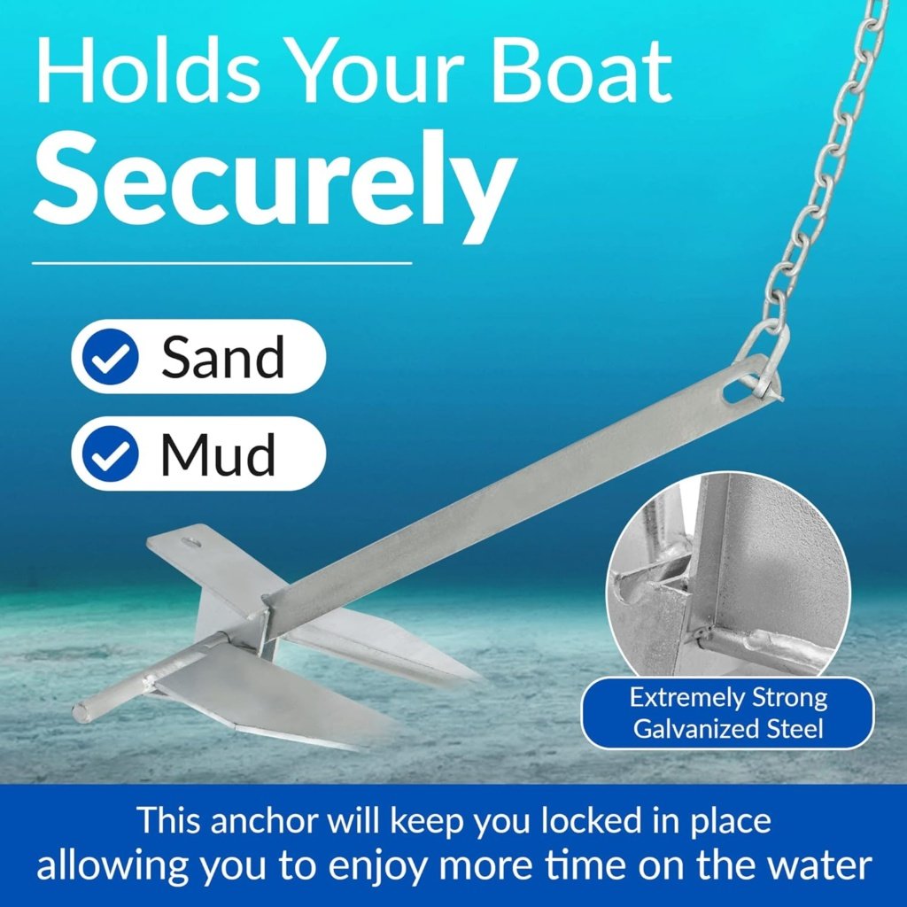 WindRider Heavy Boat Anchor Kit Fluke Anchor with Anchor Chain and Boat Anchor Rope Set for Including Boat Anchors for Different Size Boats Pontoon