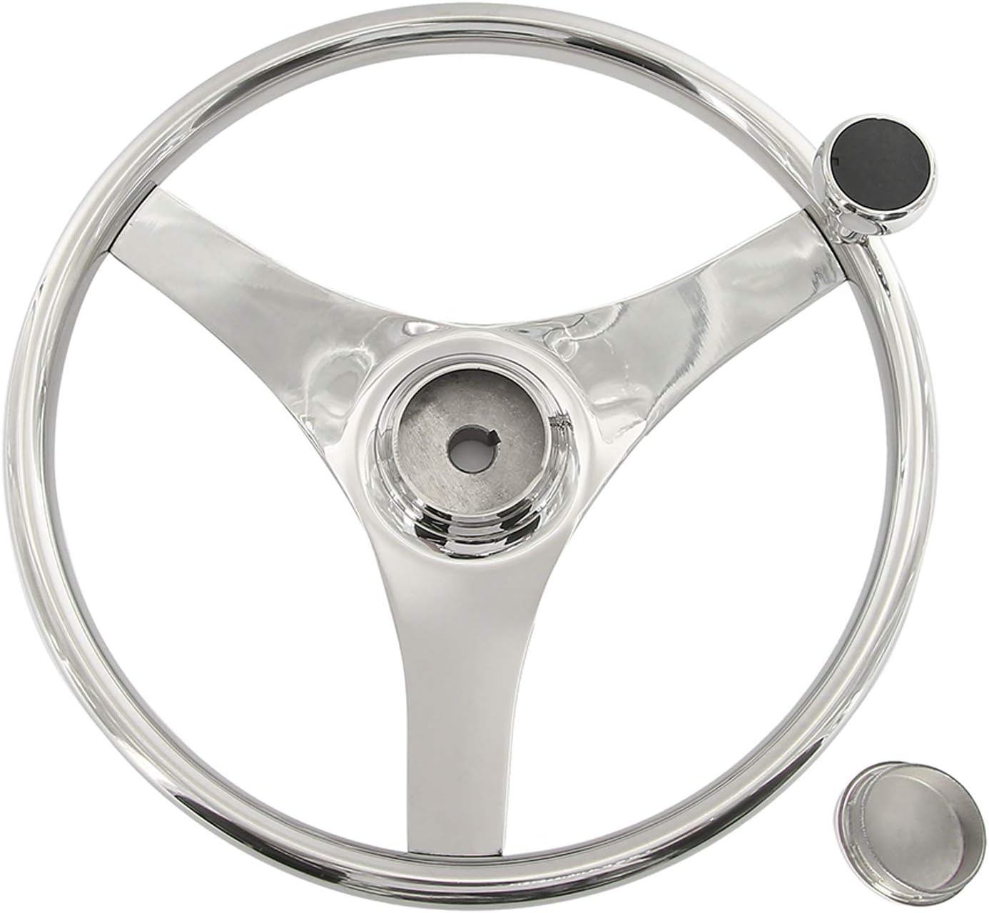 YaeGarden Stainless Steel Boat Steering Wheel 3 Spoke Sports Steering Wheel with Turning Knob(7300S2 Knob)