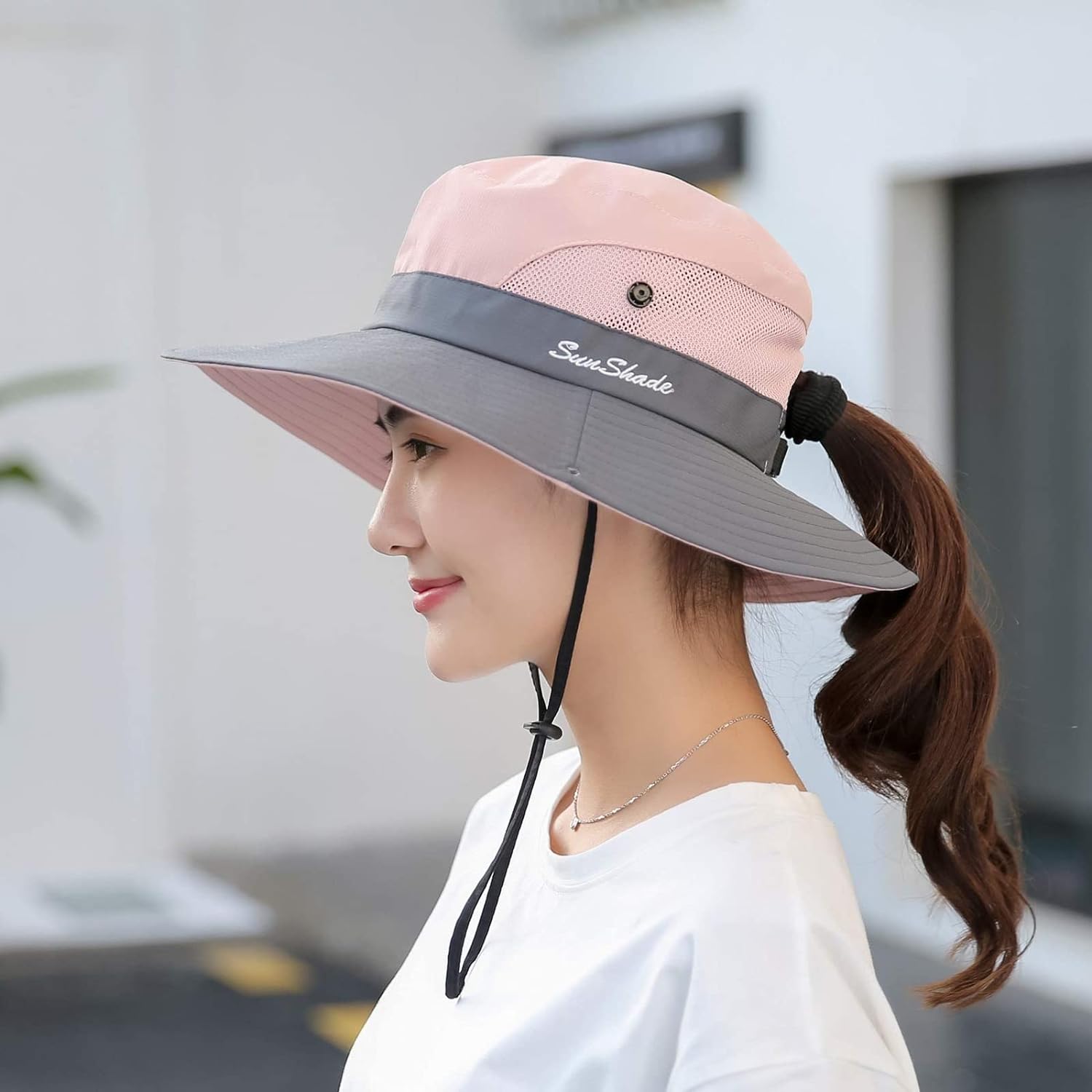 ZOORON Womens Ponytail Safari Sun Hat,Wide Brim UV Protection Outdoor Bucket Hat,Foldable Beach Summer Fishing Hat