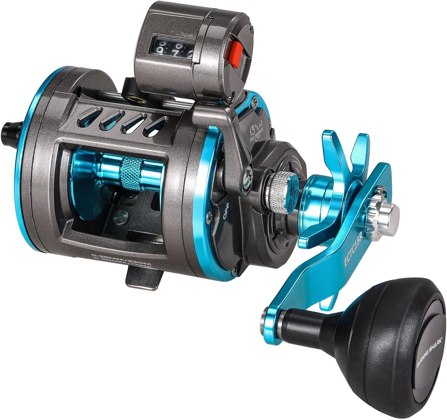Burning Shark Baitcasting Fishing Reel, Smooth Powerful Round Baitcaster Reel, Saltwater Inshore Surf Trolling Reel, Conventional Reel for Catfish, Musky, Bass, Pike