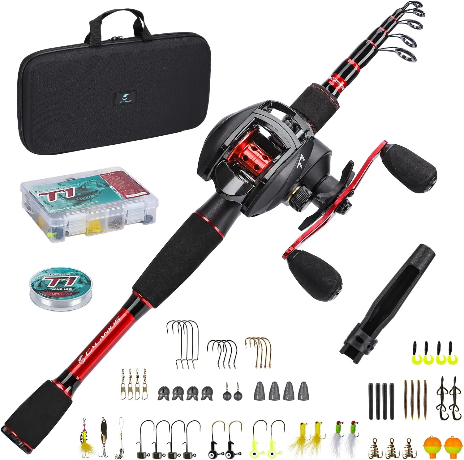 Calamus T1 Telescopic Fishing Rod and Reel Combo, Ready-to-go Fishing Gear Set with Fishing Line, Lure Kits  Accessories and Carrier Bag for Freshwater  Saltwater