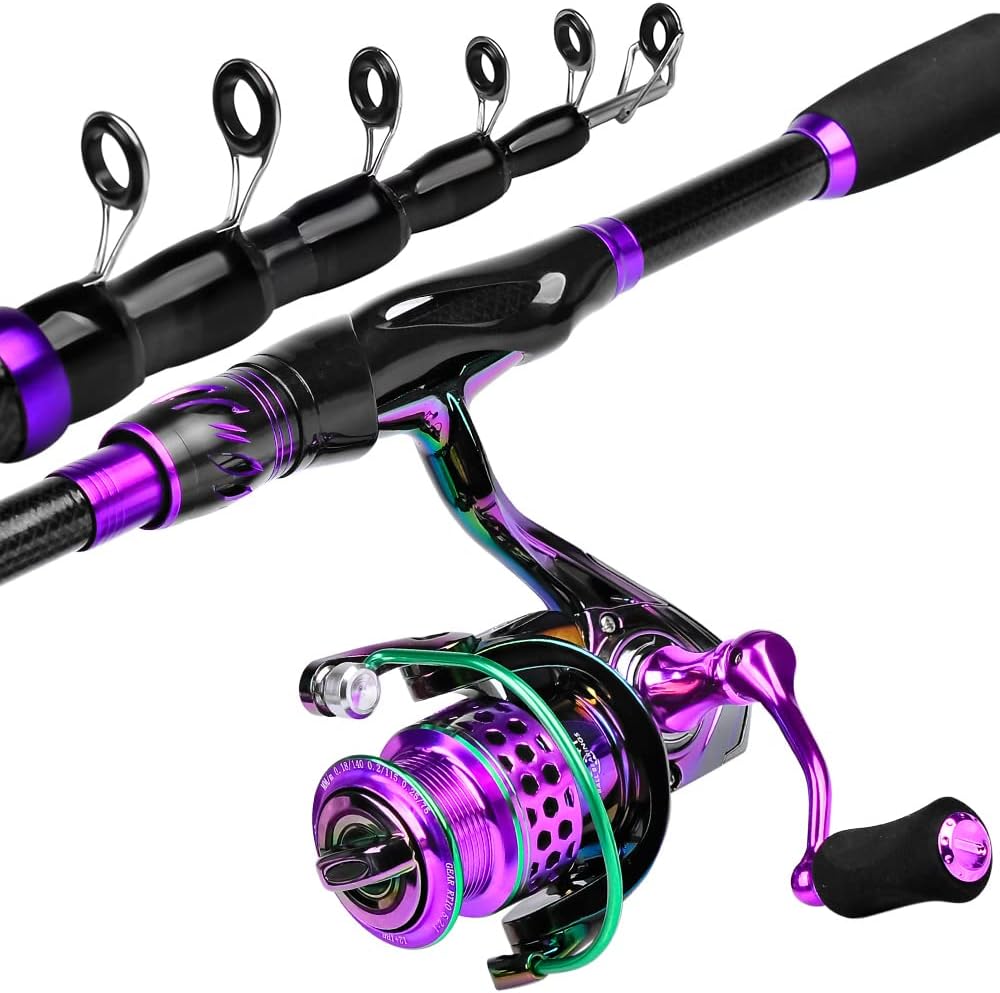 Fishing Rod and Reel Combo - 6.9ft Telescopic Spincast Rod with Left Handed Baitcasting Reel Combos - Sea Saltwater Freshwater Ice Bass Fishing Tackle Set - Fishing Rods Kit