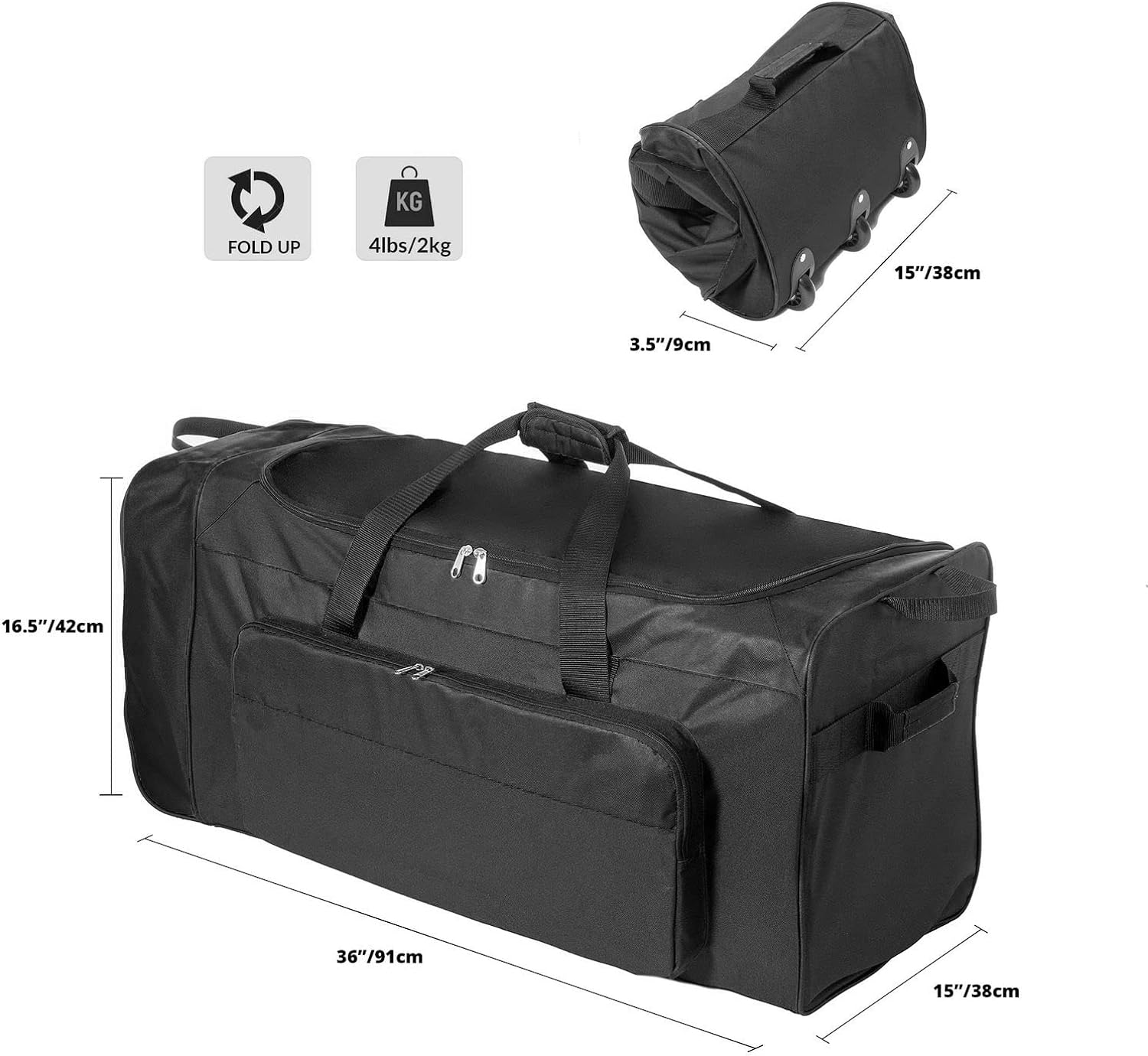 Jetstream Foldable 145L Duffle Bag with Triple Inline Wheels, Large Collapsible Duffel for Camping  Travel, Black