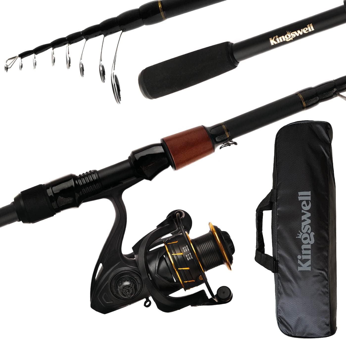 KINGSWELL Telescopic Fishing Rod and Reel Combo, Premium Graphite Carbon Collapsible Fishing Pole with Spinning Reel, Portable Travel kit for Adults Kids