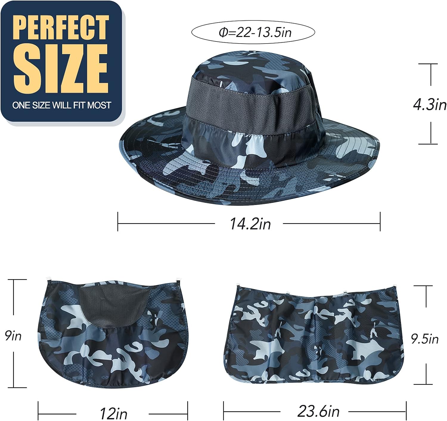 KOOLSOLY Fishing Hat,Sun Cap with UPF 50+ Sun Protection and Neck Flap,for Man and Women