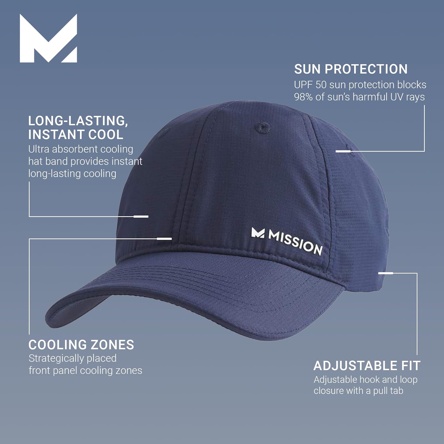 MISSION Cooling Performance Hat - Unisex Baseball Cap for Men and Women - Instant-Cooling Fabric, Adjustable Fit