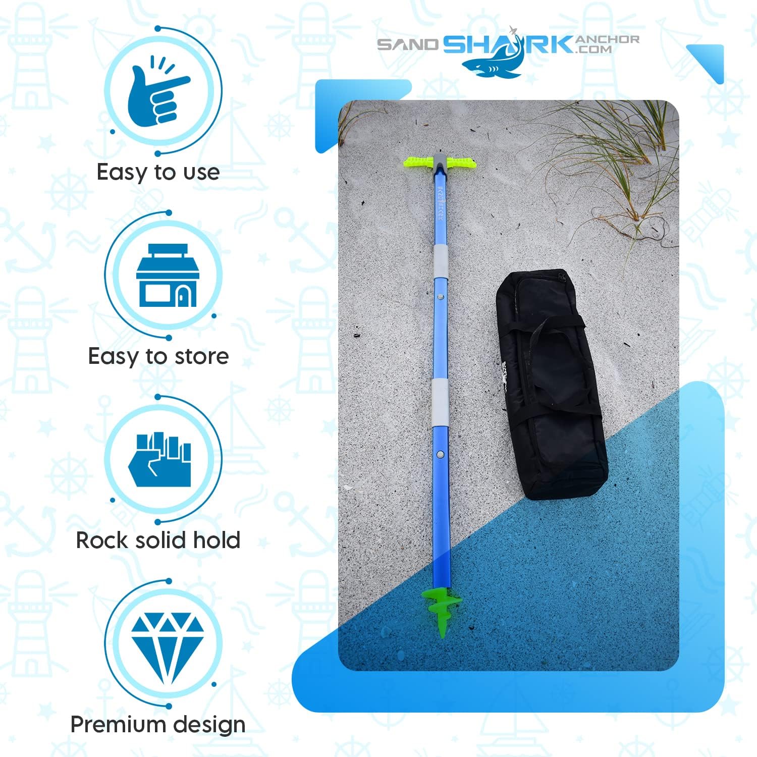 SandShark New MEGA-SPORT Boat Anchor. Boat Anchor Kit w/Rip-Stop Padded Case, Easy to Adjust. Shallow Water Anchor Pole for Boat. Must Have Pontoon Boat Accessories, Converts from 4ft to 5ft 8in