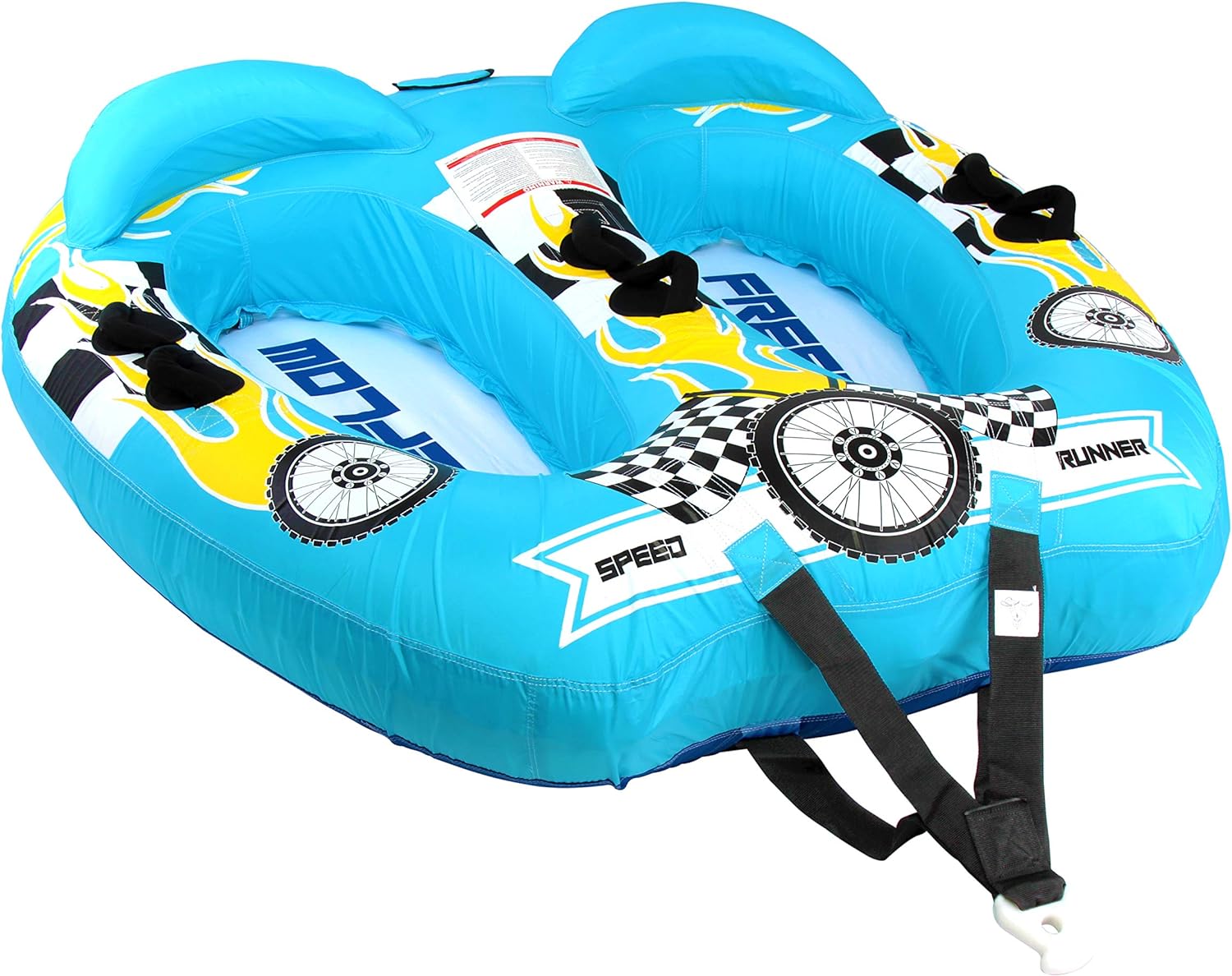 Serene Life Watersports Inflatable Towable Booster Tube - Two Person Water Boating Float Tow Raft, Inflatable Pull Boats/Tubes/Towables w/ Dual Seats, PVC Bladder, Foam Pad, Nylon Handles SLTOWBL10