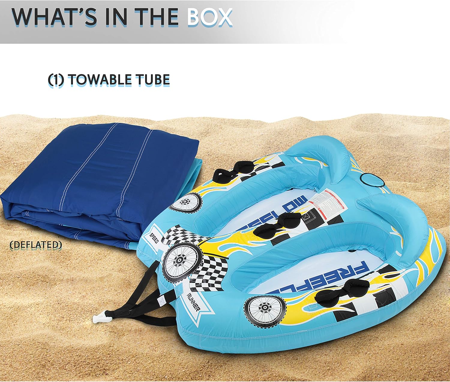 Serene Life Watersports Inflatable Towable Booster Tube - Two Person Water Boating Float Tow Raft, Inflatable Pull Boats/Tubes/Towables w/ Dual Seats, PVC Bladder, Foam Pad, Nylon Handles SLTOWBL10