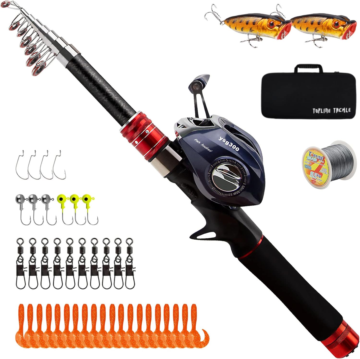 Telescopic Fishing Rod and Reel Combos, Carbon Fiber Fishing Rod with Stainless Steel Baitcasting Reel Portable Fishing Pole Reel Combo for Travel Saltwater Freshwater Fishing Gifts for Men