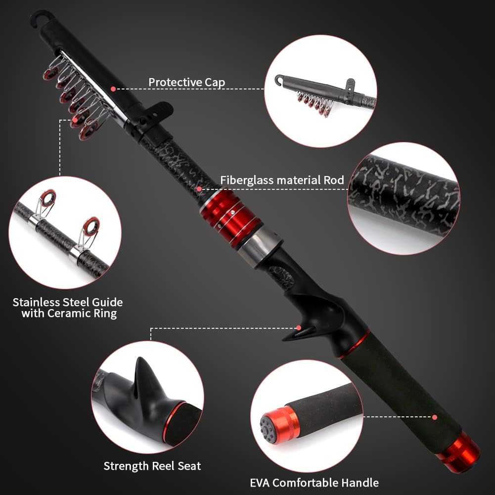 Telescopic Fishing Rod and Reel Combos, Carbon Fiber Fishing Rod with Stainless Steel Baitcasting Reel Portable Fishing Pole Reel Combo for Travel Saltwater Freshwater Fishing Gifts for Men