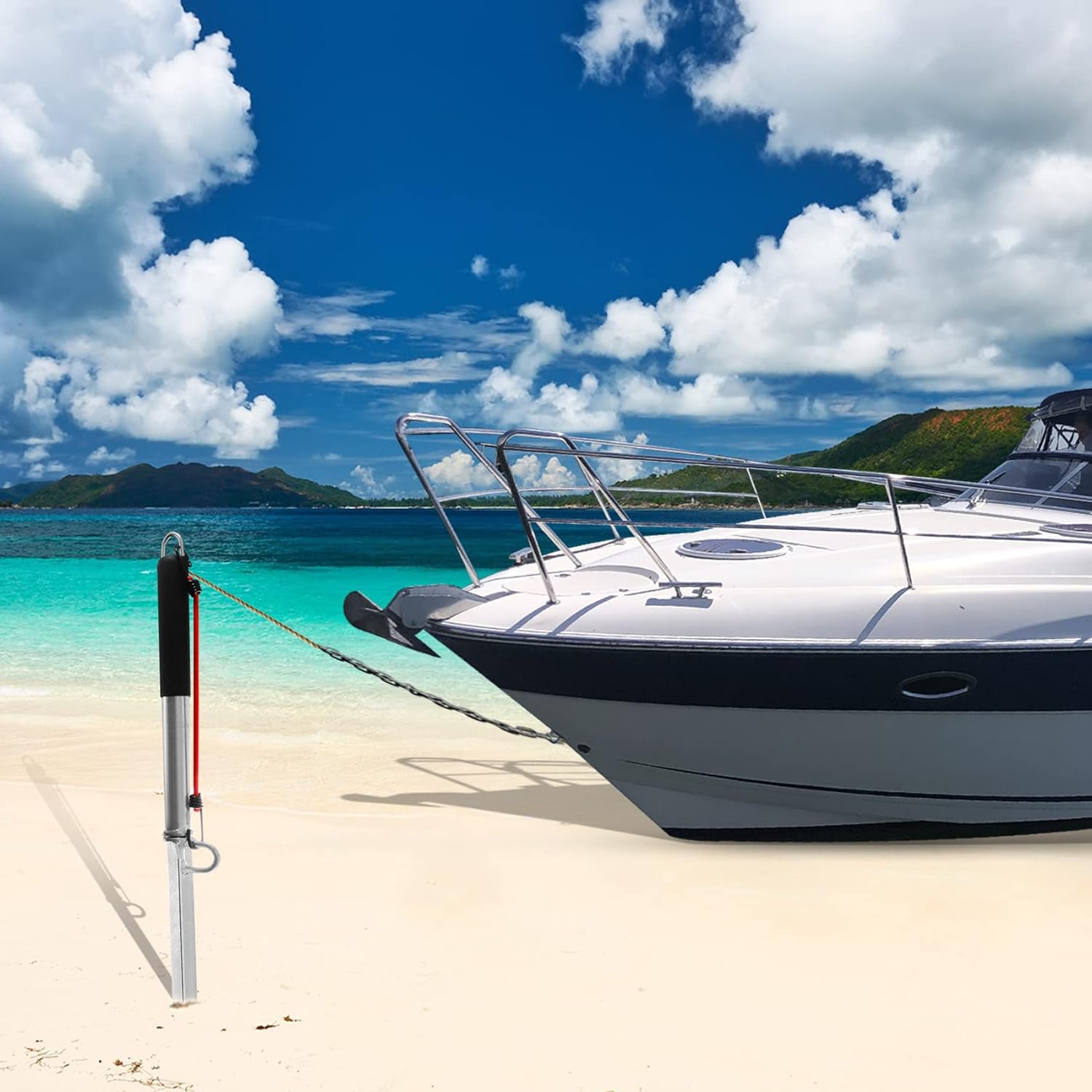 Virego Slide Anchor,39in Slide Anchor Shore Spike Large, Sand Spike Boat Anchor with Slide Hammer  Rubber-Coated Handle,for Boats Pontoon Kayak,up to 36, for Shallow Water Shore, Sandbar