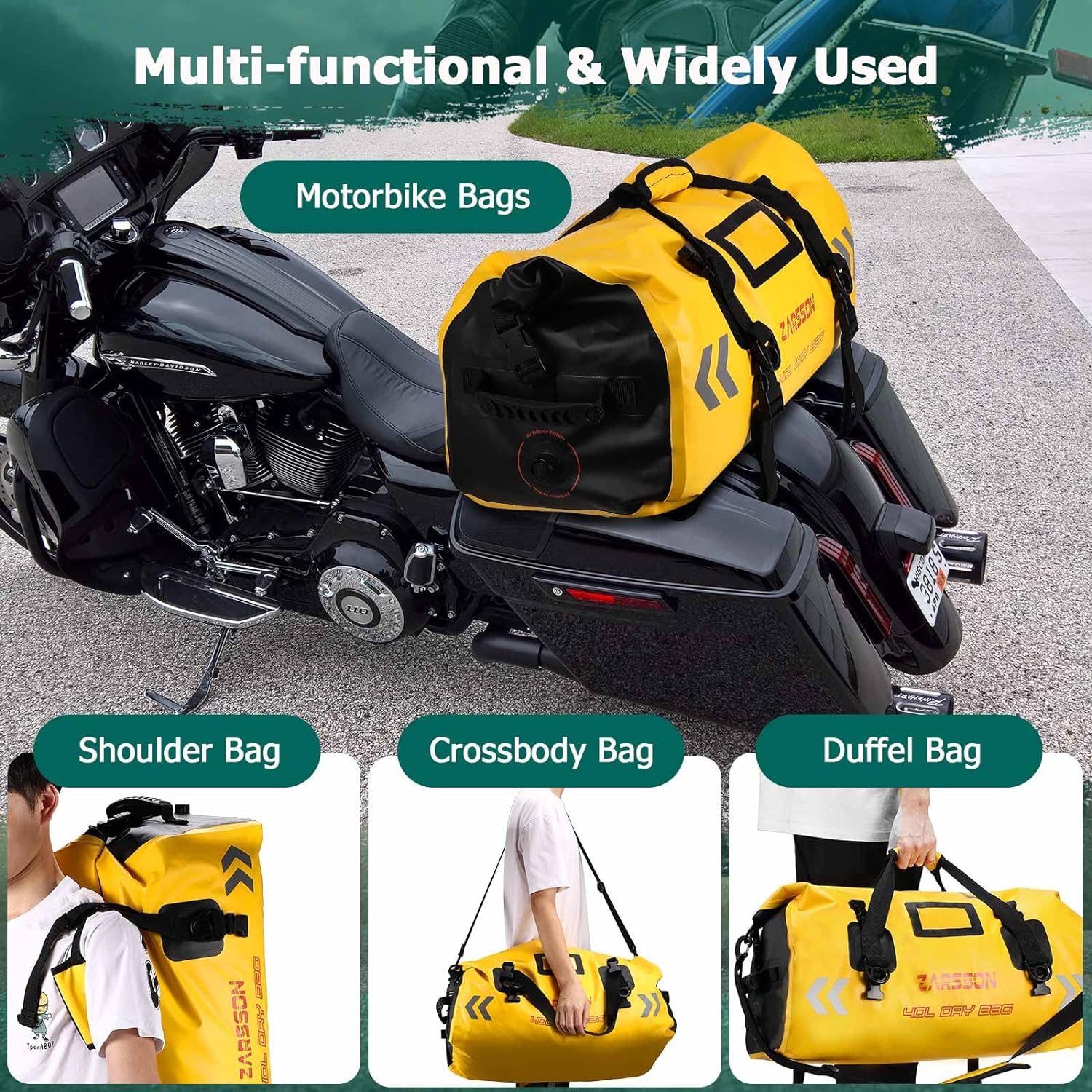Waterproof Duffel Bag Large Dry Bags Waterproof Motorcycle Dry Bag 40L/66L for Travel Duffle Drybag Heavy Duty Roll Top Closure with Molle Loops Durable Straps and Handles for Kayaking Camping Boating