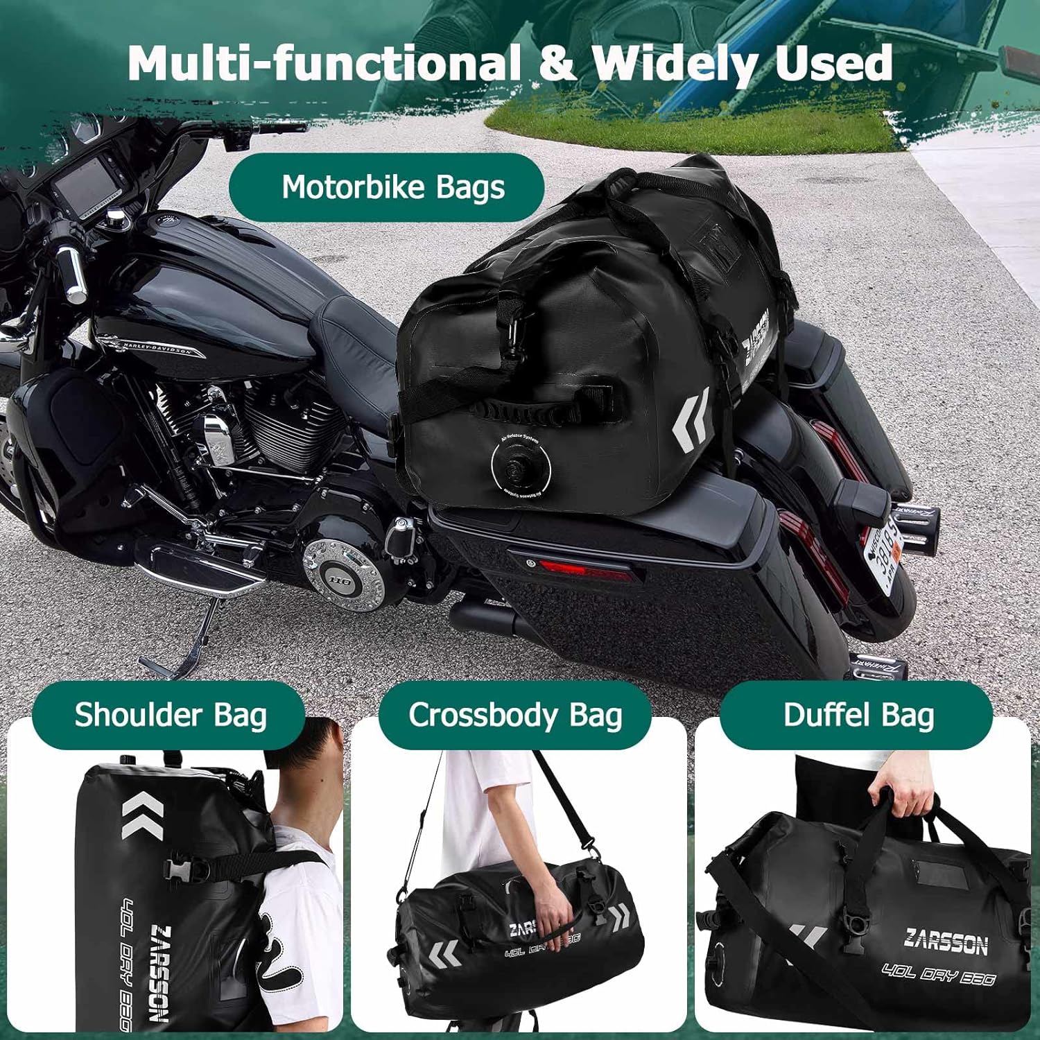 Waterproof Duffel Bag Large Dry Bags Waterproof Motorcycle Dry Bag 40L/66L for Travel Duffle Drybag Heavy Duty Roll Top Closure with Molle Loops Durable Straps and Handles for Kayaking Camping Boating