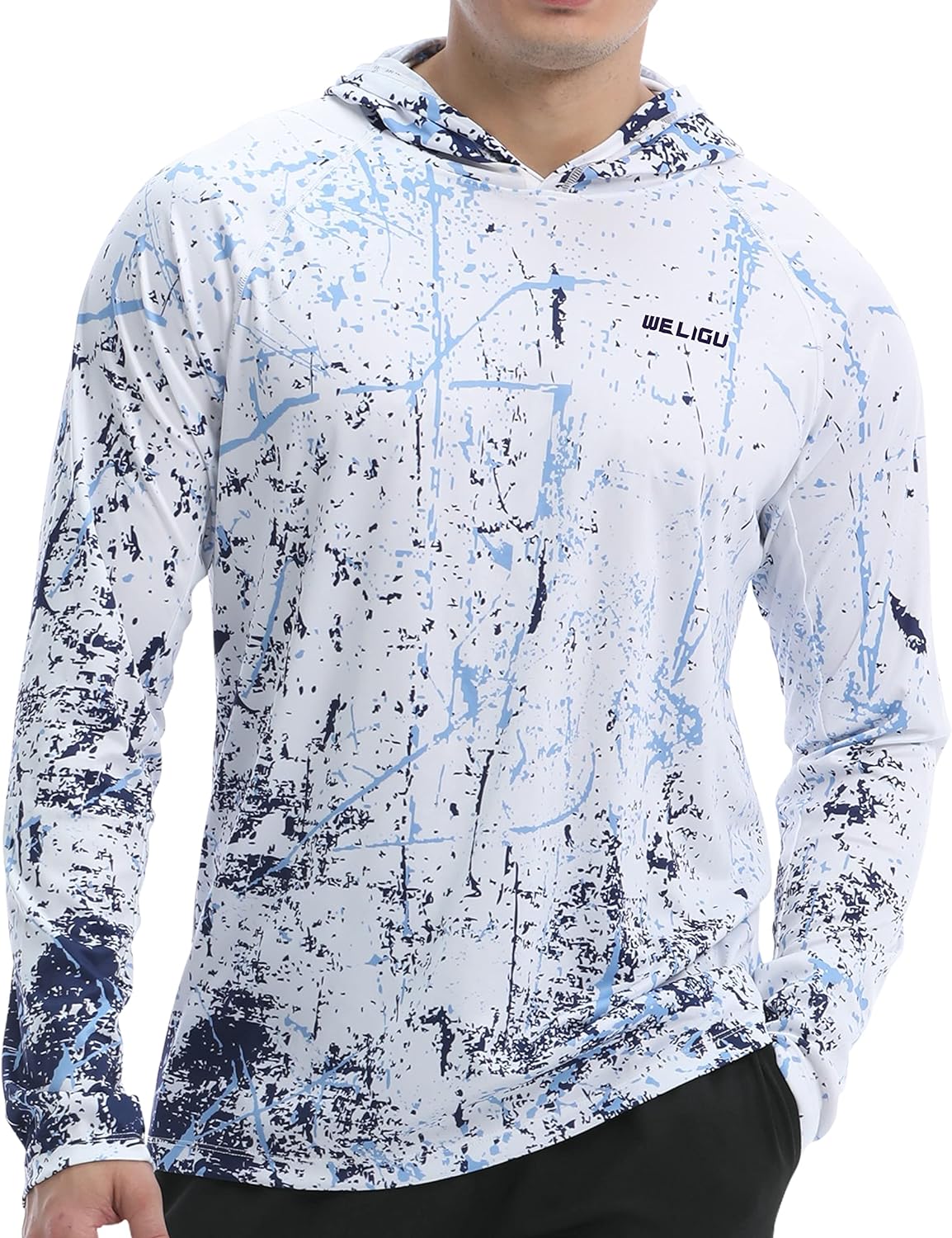 WELIGU Mens UPF 50+ Sun Protection Hoodie Shirt Long Sleeve SPF Fishing Outdoor UV Hiking Lightweight Shirts
