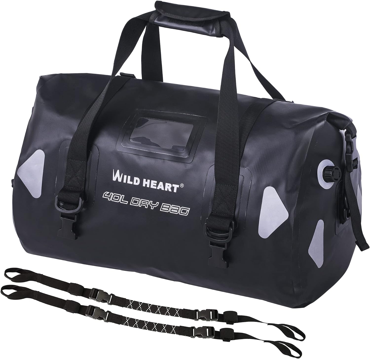 WILD HEART Waterproof Motorcycle Duffel Bag PVC500D Double-bottom With Rope Straps and Inner Pocket 40L 66L 100L for Kayaking, Camping, Boating,Motorcycle