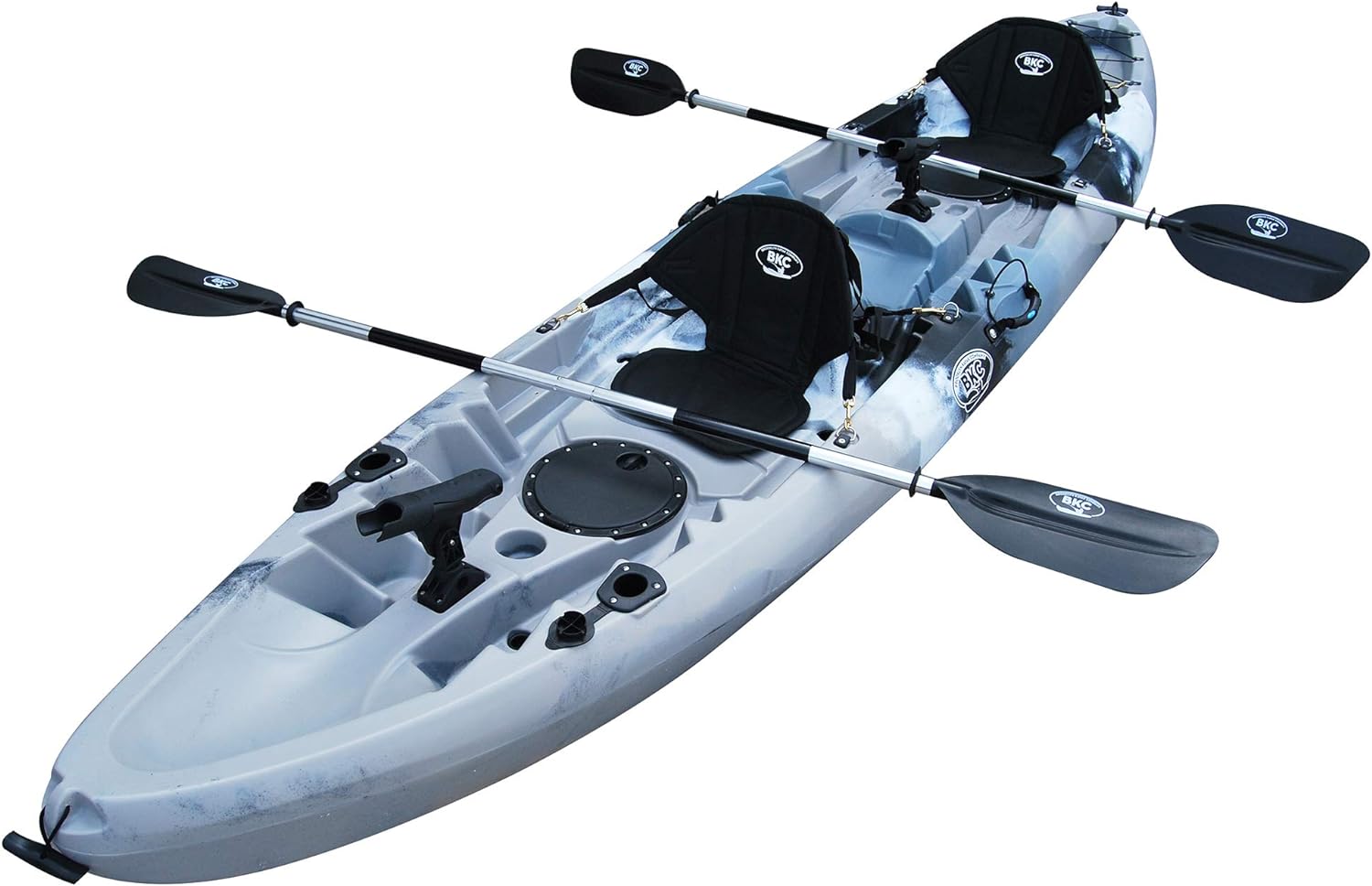 BKC TK219 12.2 Tandem Fishing Kayak W/Soft Padded Seats, Paddles,6 Rod Holders Included 2-3 Person Angler Kayak