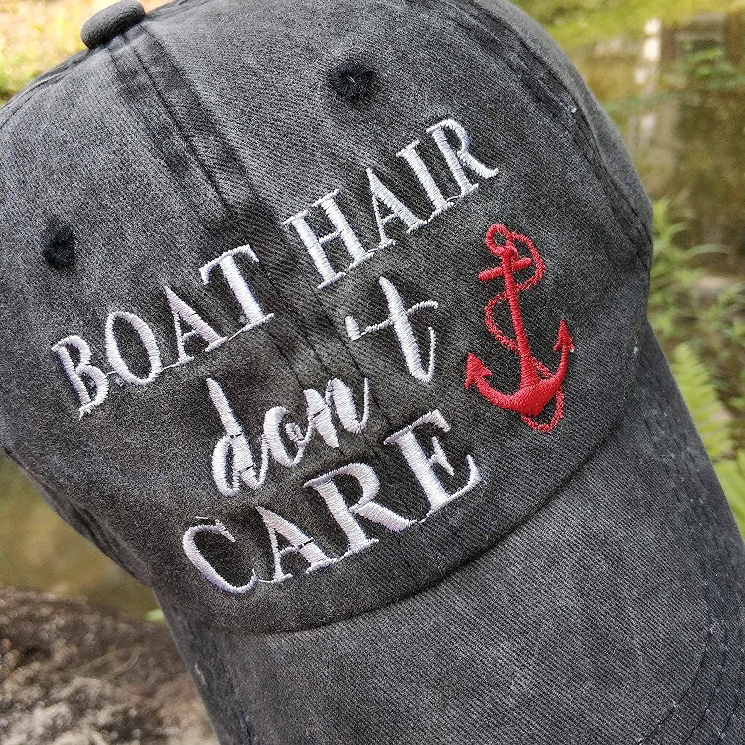 Womens Baseball Cap Embroidered Boat Hair Dont Care Vintage Distressed Dad Hat