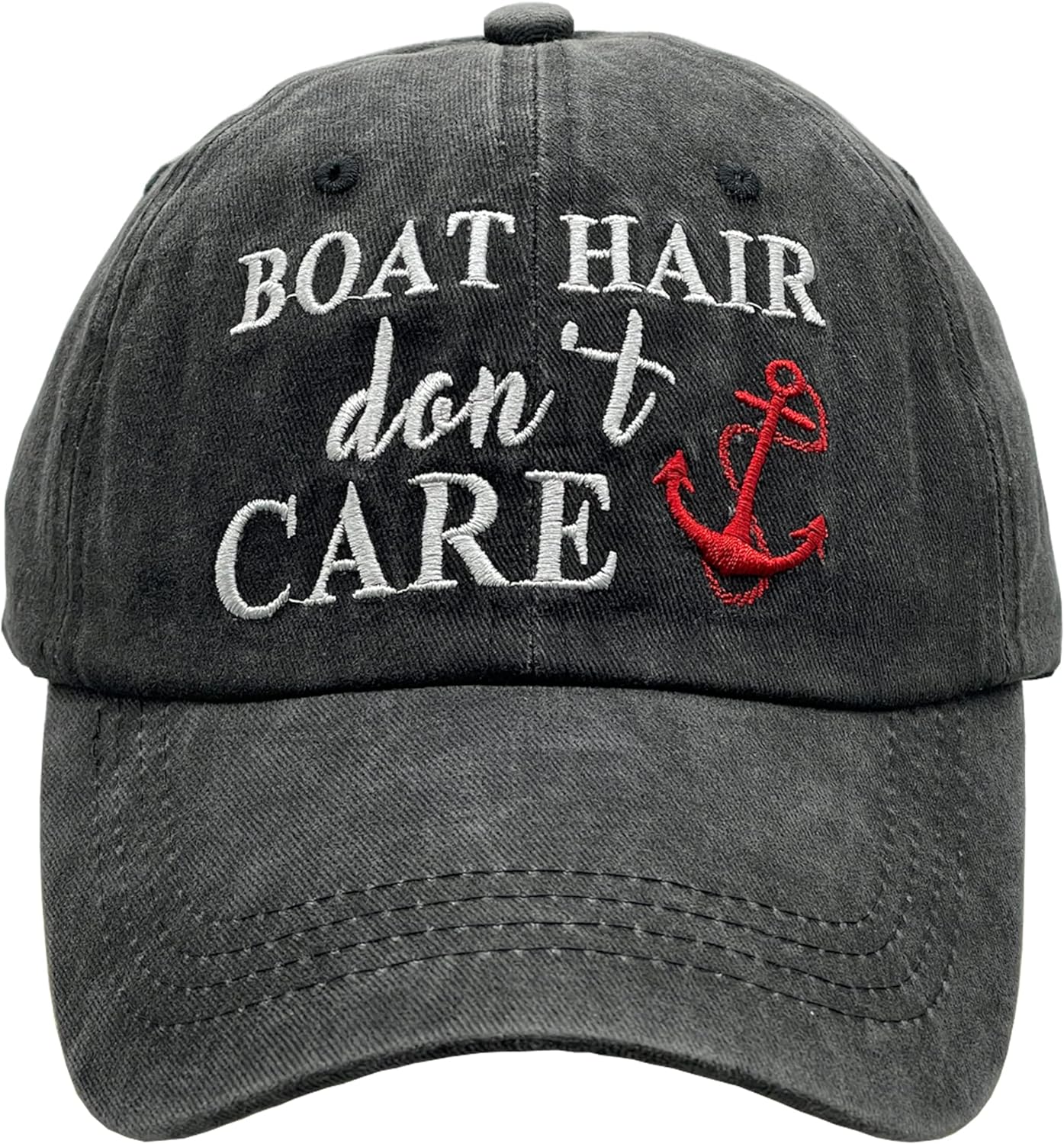 Womens Baseball Cap Embroidered Boat Hair Dont Care Vintage Distressed Dad Hat